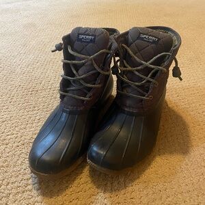 Grey sperry boots